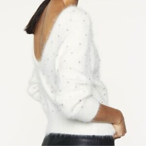 NWOT Gorgeous Ba&sh White V-Neck Sweater Open Back Crystals Embellishments Sz XS
